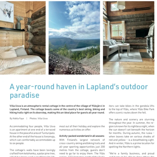 A year round haven in Laplands outdoor paradise 🤍Villa Usva once again had a wonderful opportunity to be featured in the August issue of Scan Magazine. Thank you for the beautiful text @ndela_faye . You can spot the article in airplanes and airports throughout August. 🤍#ylläs #visitylläs #ylläslapland #yllas #yllaslapland #visitlapland #visitfinland #lapland